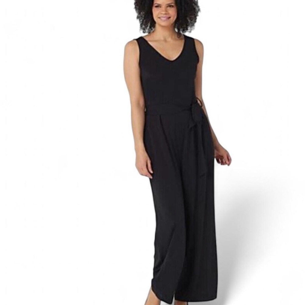 Attitudes by Renee Jumpsuit Sz L Belted Wide Leg Sleeveless Elegant Minimalist